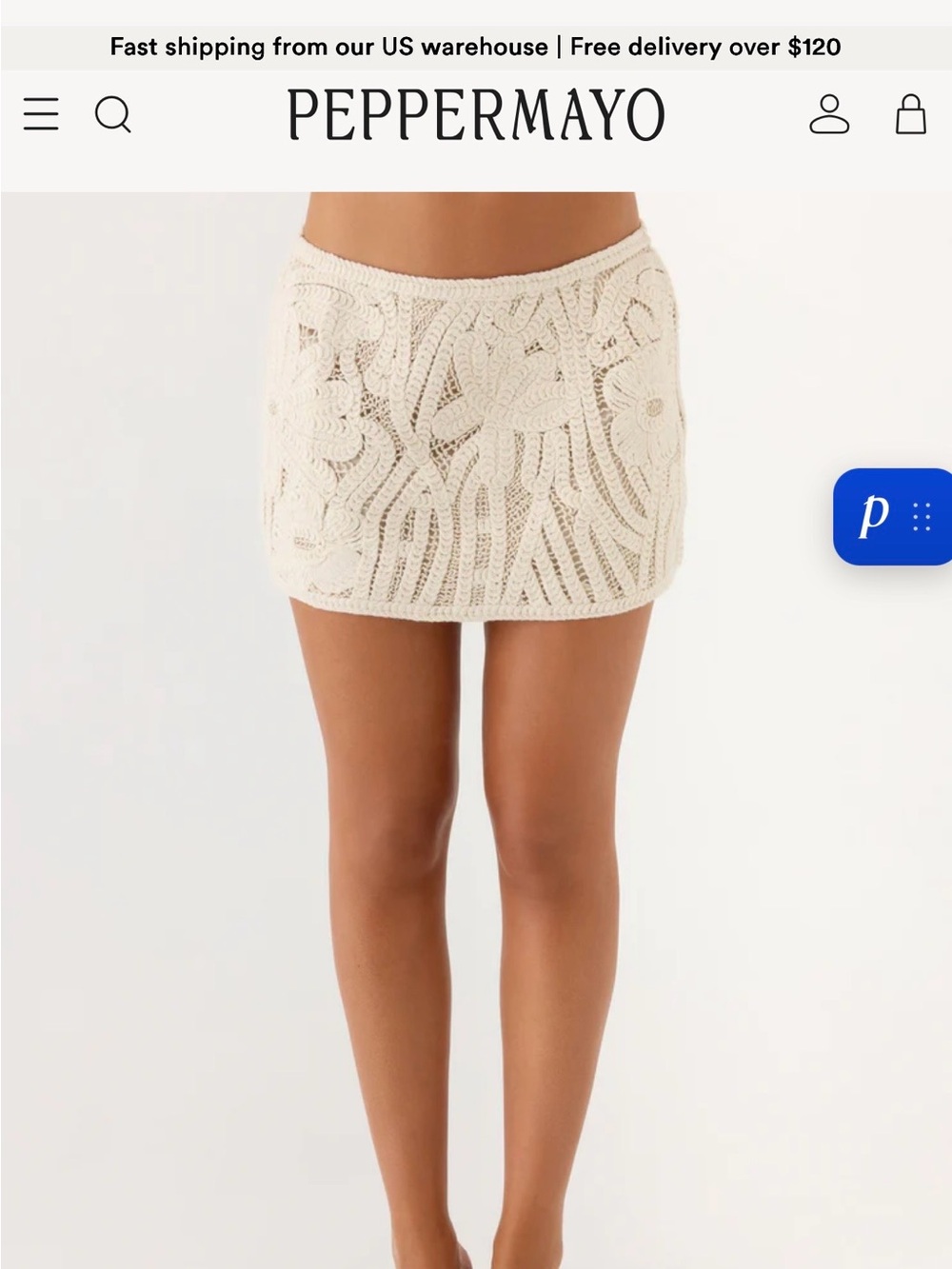 PEPPERMAYO Cream Crochet Floral Mini Skirt